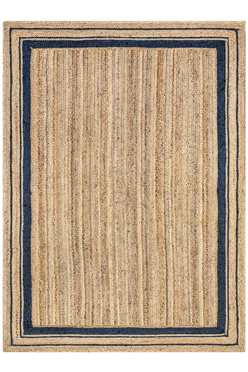 Hand-Braided Jute Rug Rug with Blue Border