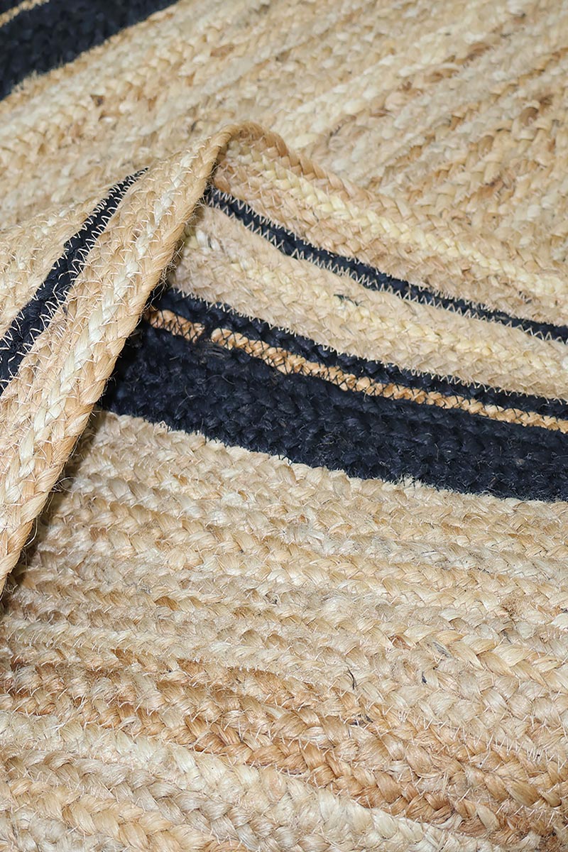 Hand Braided Natural Blue Bordered Jute Rug - Image 3