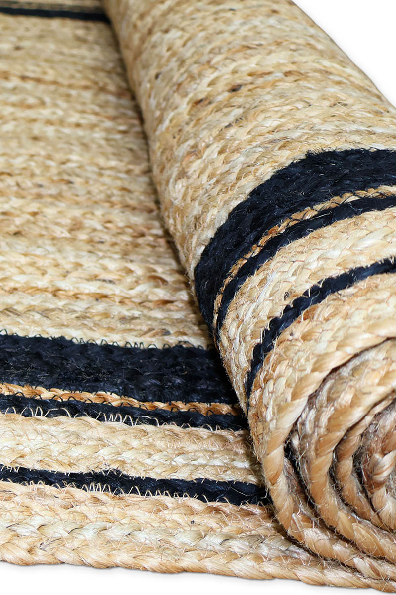 Hand Braided Natural Blue Bordered Jute Rug - Image 4