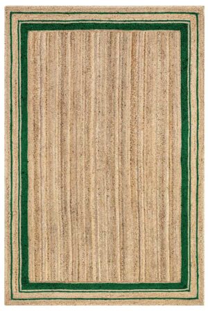 Stunning Hand Braided Jute Rug – Green Bordered 4x6 Area Rug