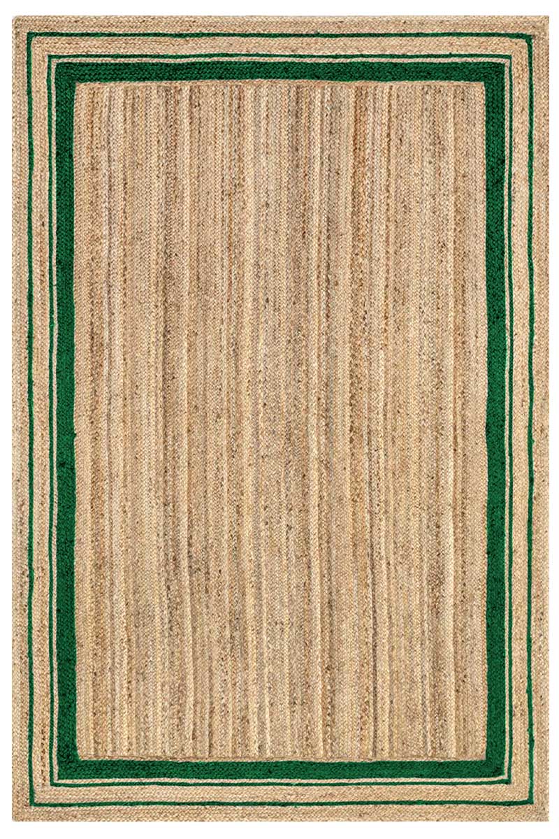 Stunning Hand Braided Jute Rug – Green Bordered 4x6 Area Rug