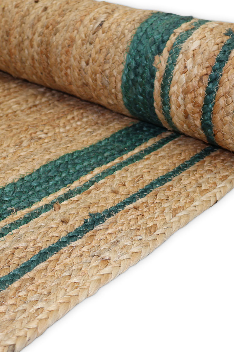 Hand Braided Natural Jute Green Bordered Area Rug - Image 3