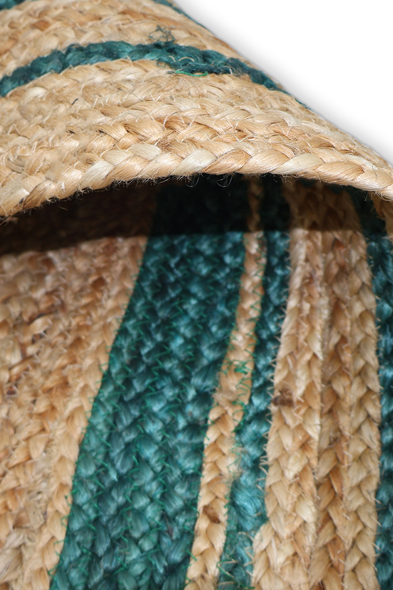 Hand Braided Natural Jute Green Bordered Area Rug - Image 4