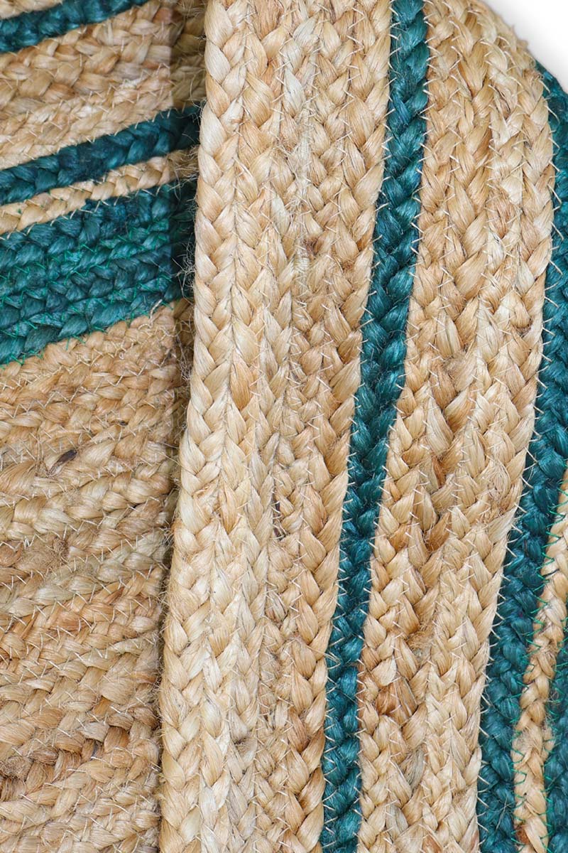 Hand Braided Natural Jute Green Bordered Area Rug - Image 6