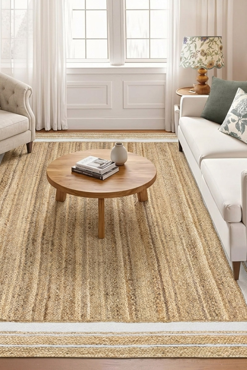 Handmade Indian Jute Rug with White Border - Image 5