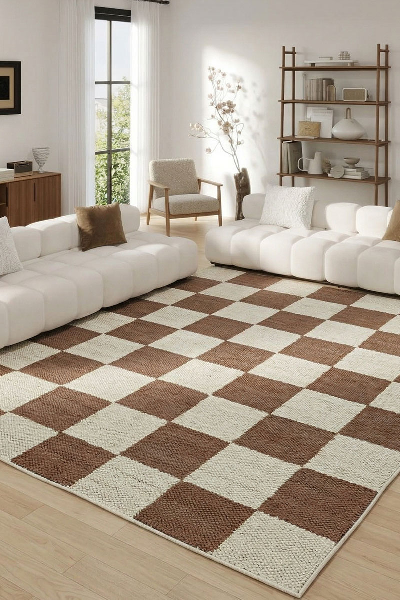 Indian Jute Hemp Rug Brown Checkered Jute Area Rug - Image 2