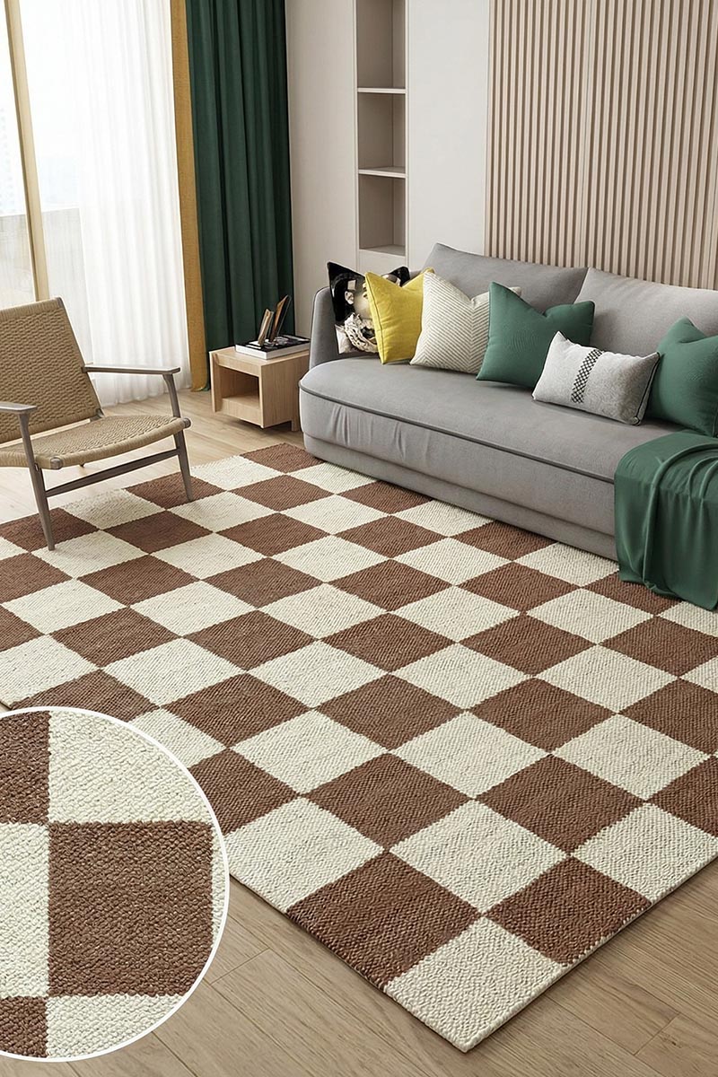 Indian Jute Hemp Rug Brown Checkered Jute Area Rug - Image 5