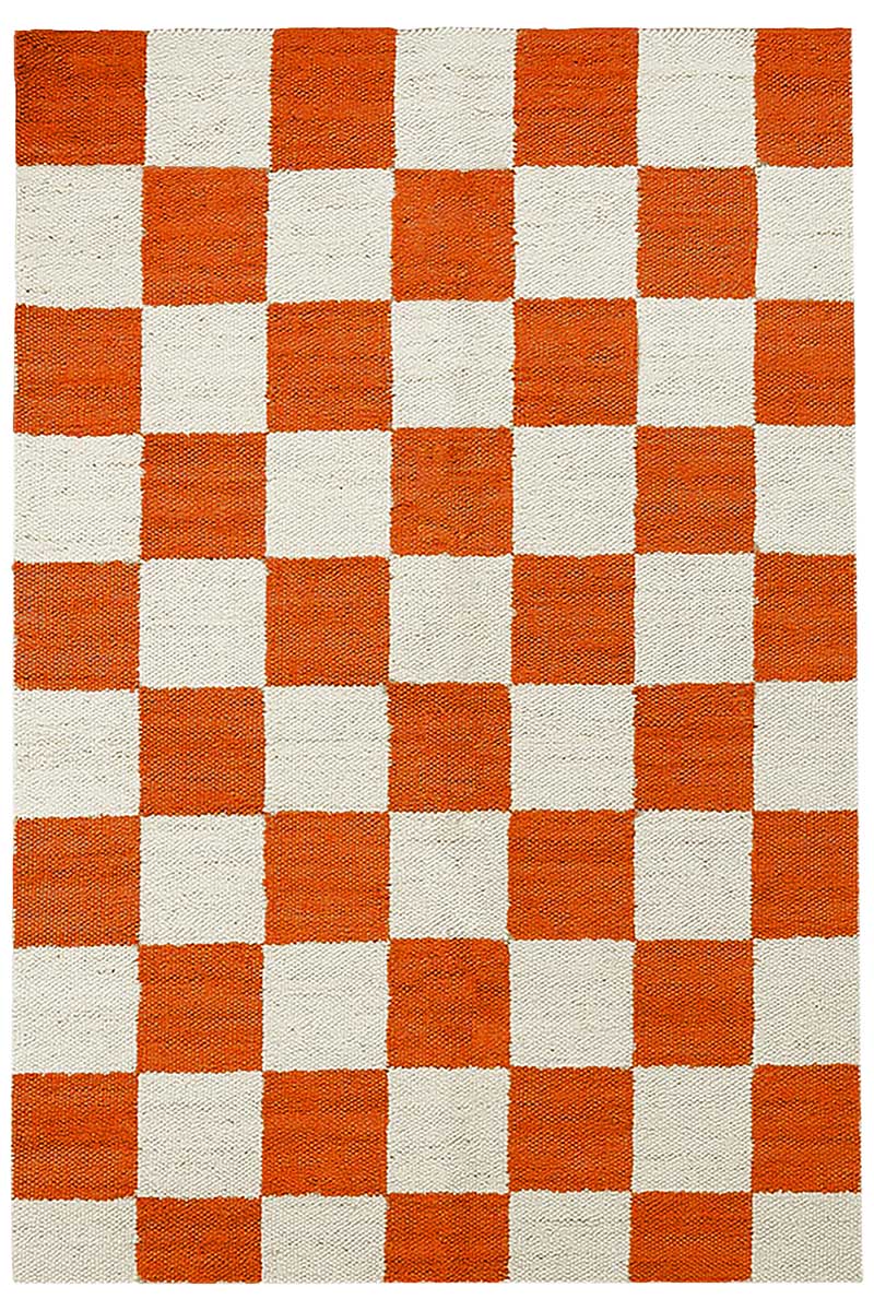 Exquisite Hand Woven Rug – Orange Magenta Checkered 4x6 Rug