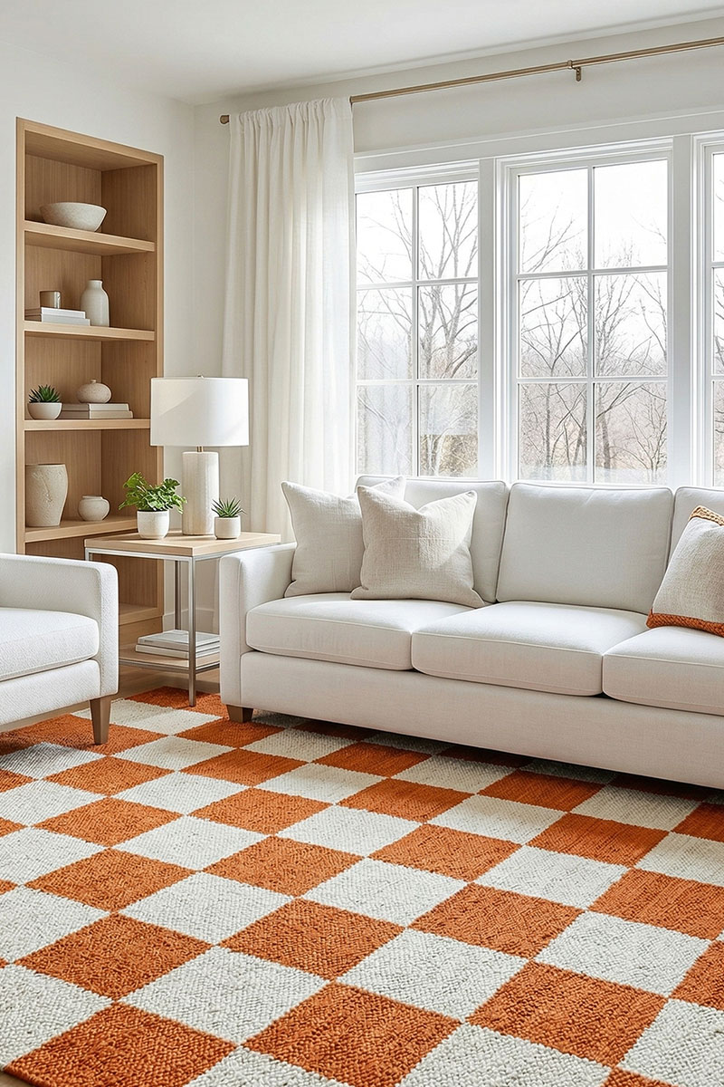 Jute Area Rug Hand Woven Jute Hemp Checkered Rug for Bedroom Area - Image 2