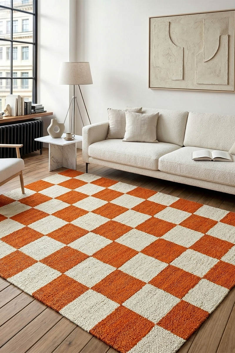 Jute Area Rug Hand Woven Jute Hemp Checkered Rug for Bedroom Area - Image 5