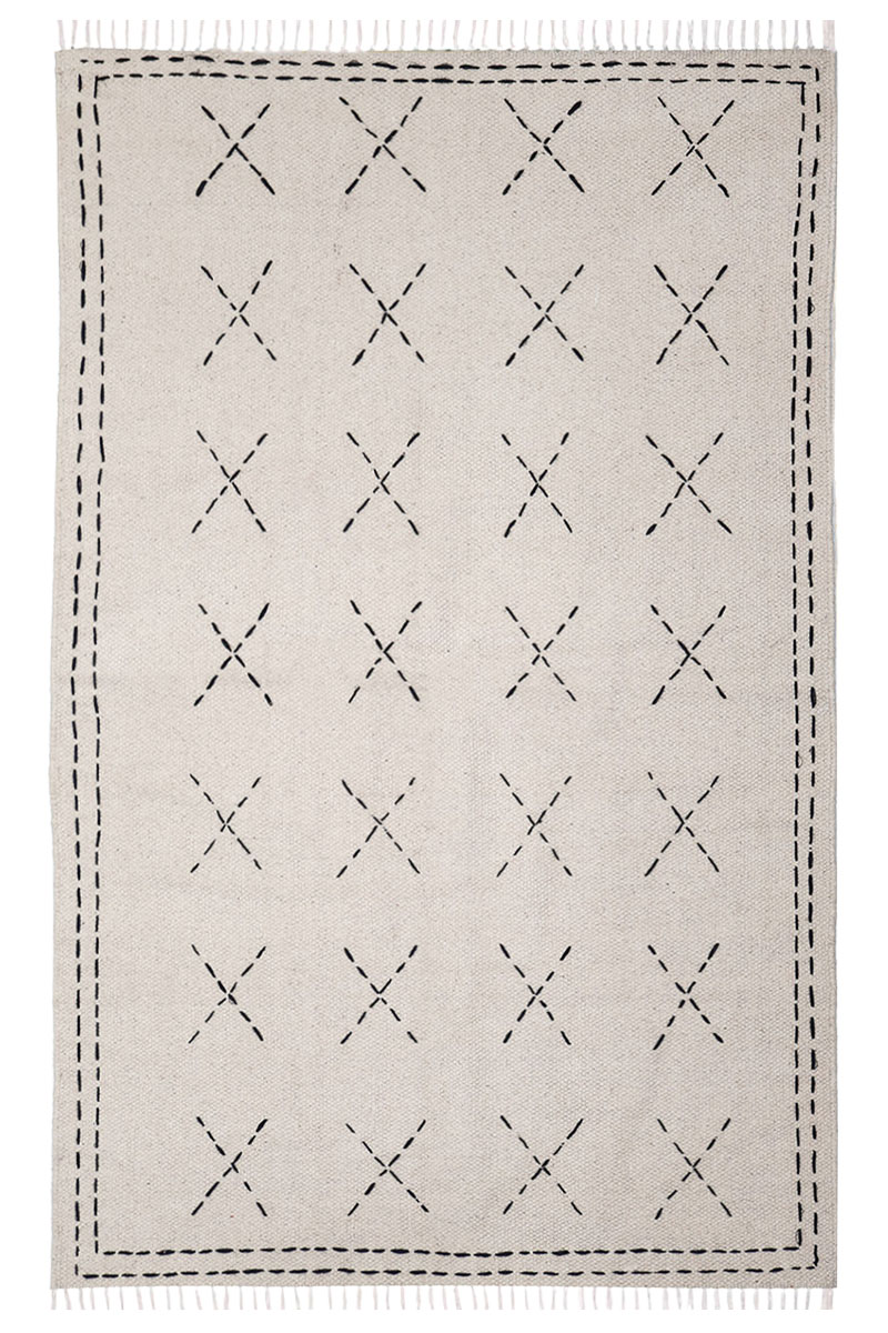 Stunning Kantha Cotton Rug – Bold Hand-Stitched Boho Dhurrie