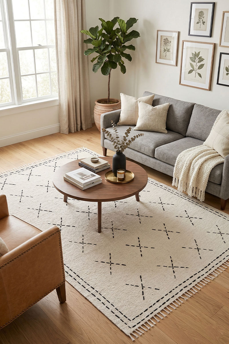 Minimalist Handmade Cross-Stitch Kantha Cotton Rug - Image 2