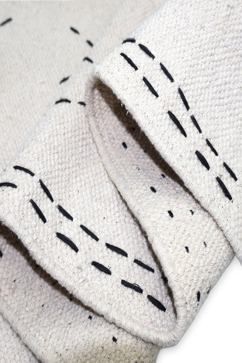 Minimalist Handmade Cross-Stitch Kantha Cotton Rug - Image 3