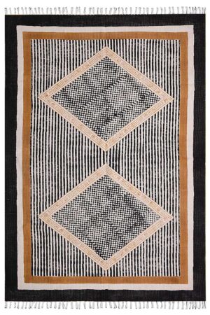 Modern Geometric Hand Block Printed Diamond Motif Rug