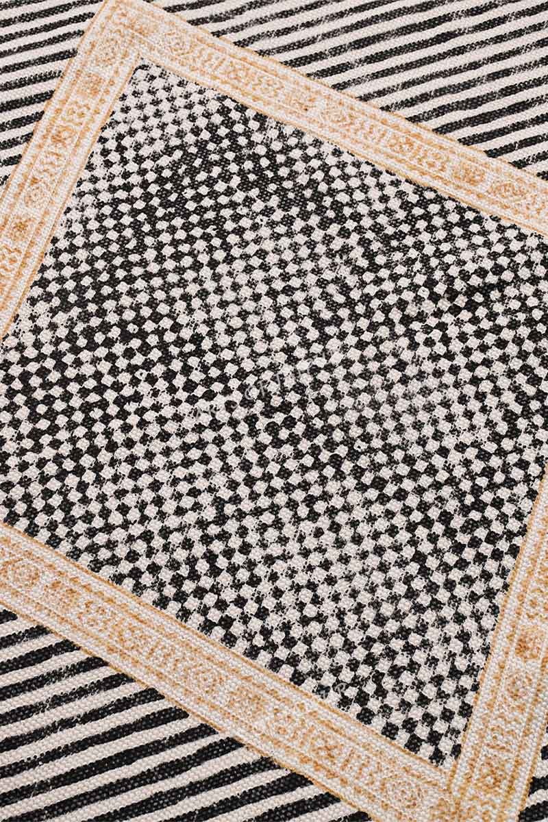 Modern Geometric Hand Block Printed Diamond Motif Rug - Image 3