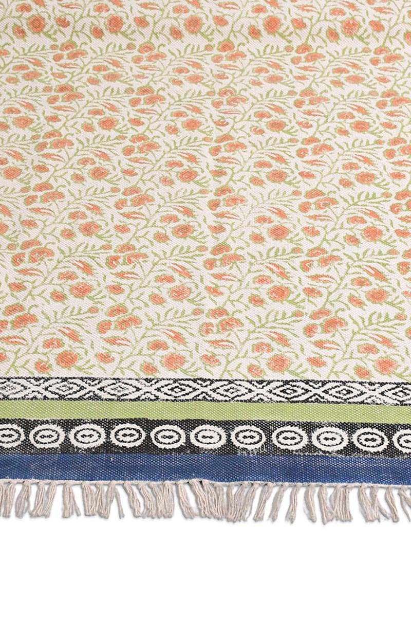 Hand Block Printed Floral Rug with Multi-Border Design - Image 5