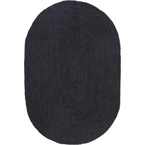 Black Oval Hand-Braided Jute Rug Living Area Jute Rug