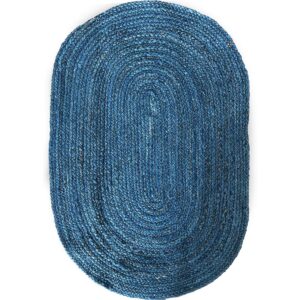 Blue Oval Hand-Braided Jute Rug Living Area Jute Rug