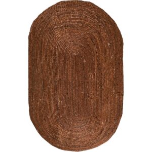 Brown Oval Hand-Braided Jute Rug Living Area Jute Rug