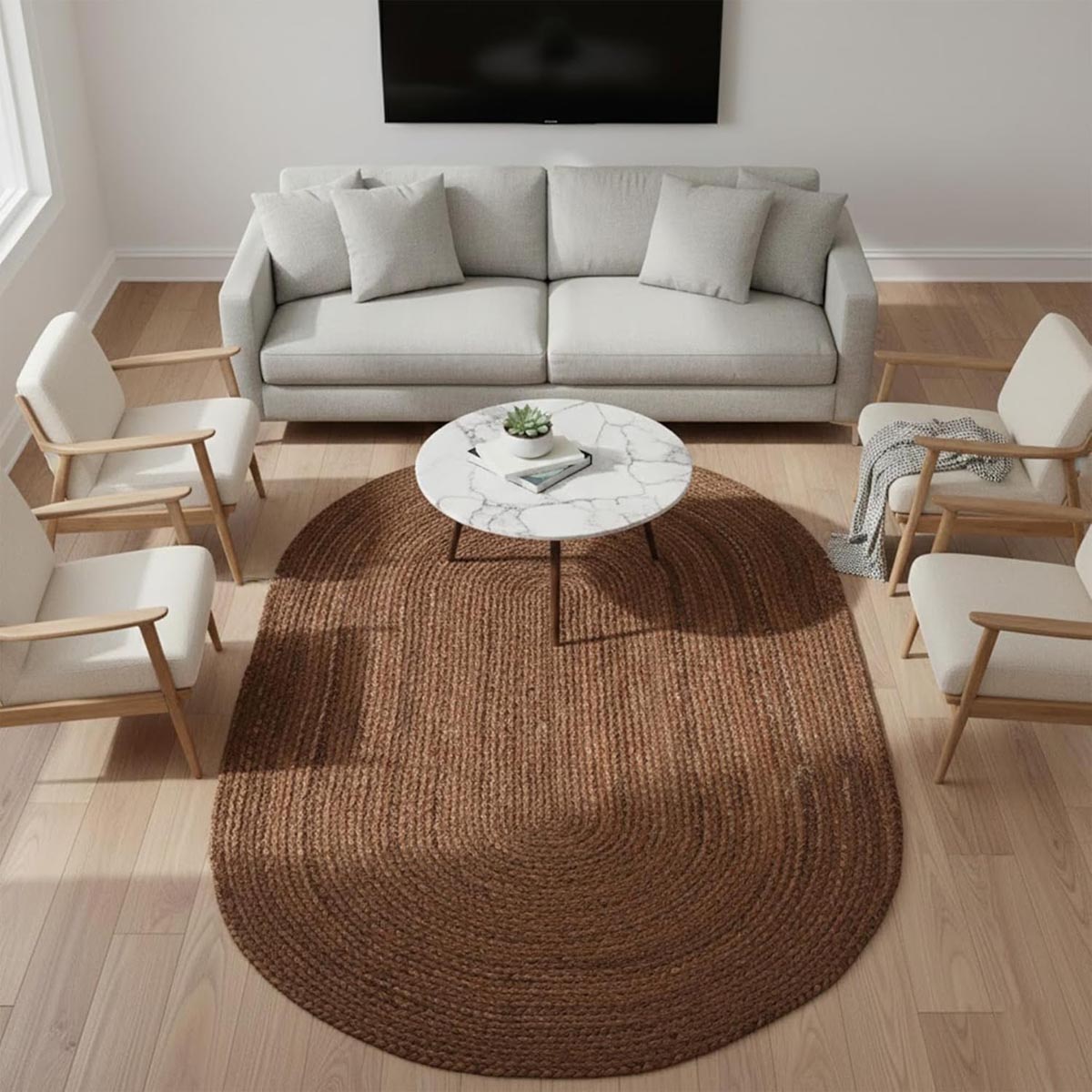 Brown Oval Hand-Braided Jute Rug Living Area Jute Rug - Image 2