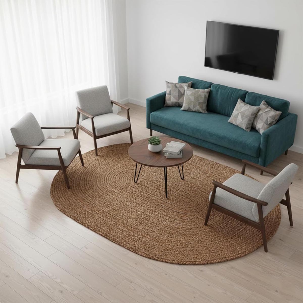 Brown Oval Hand-Braided Jute Rug Living Area Jute Rug - Image 6