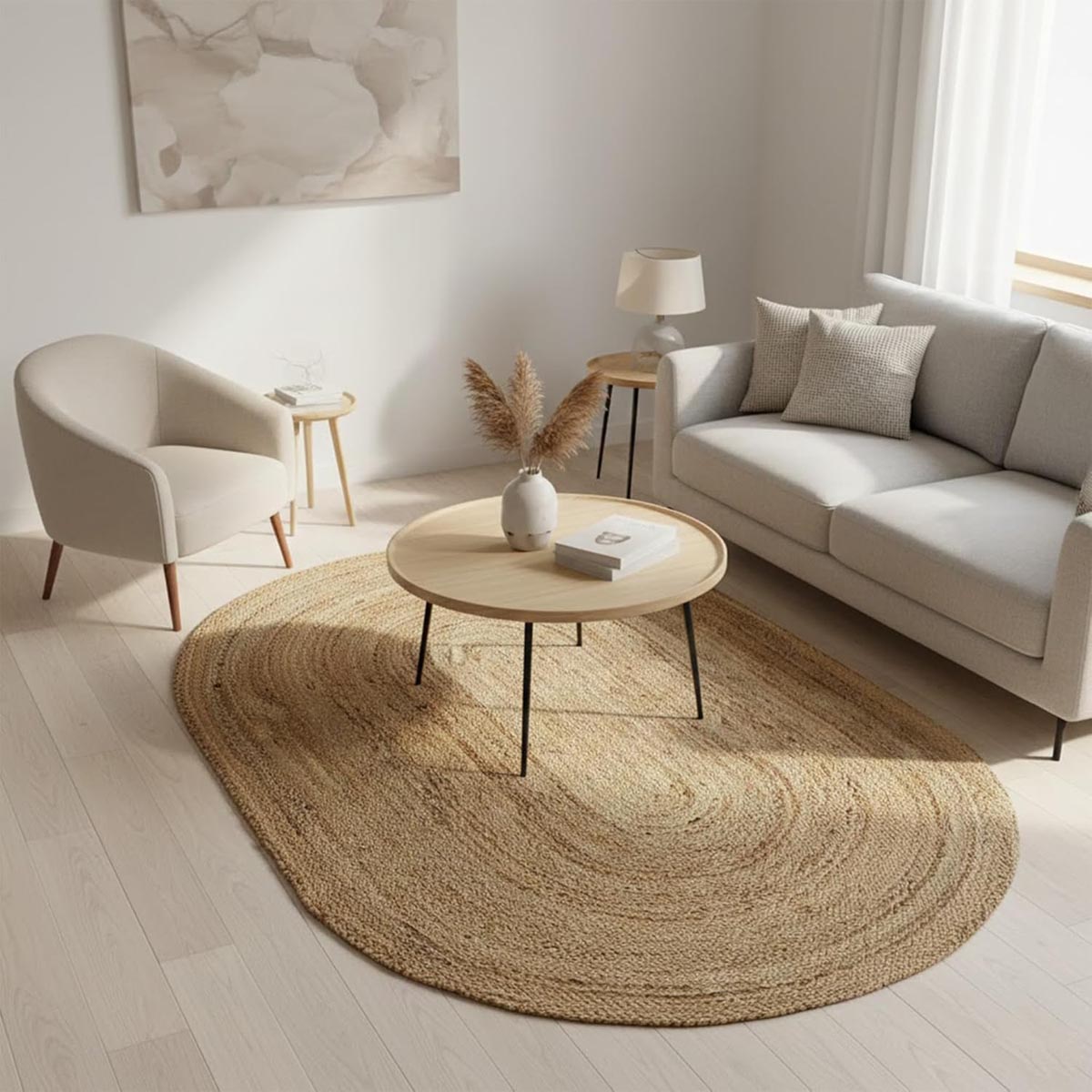 Beige Oval Hand-Braided Jute Rug Living Area Jute Rug - Image 2