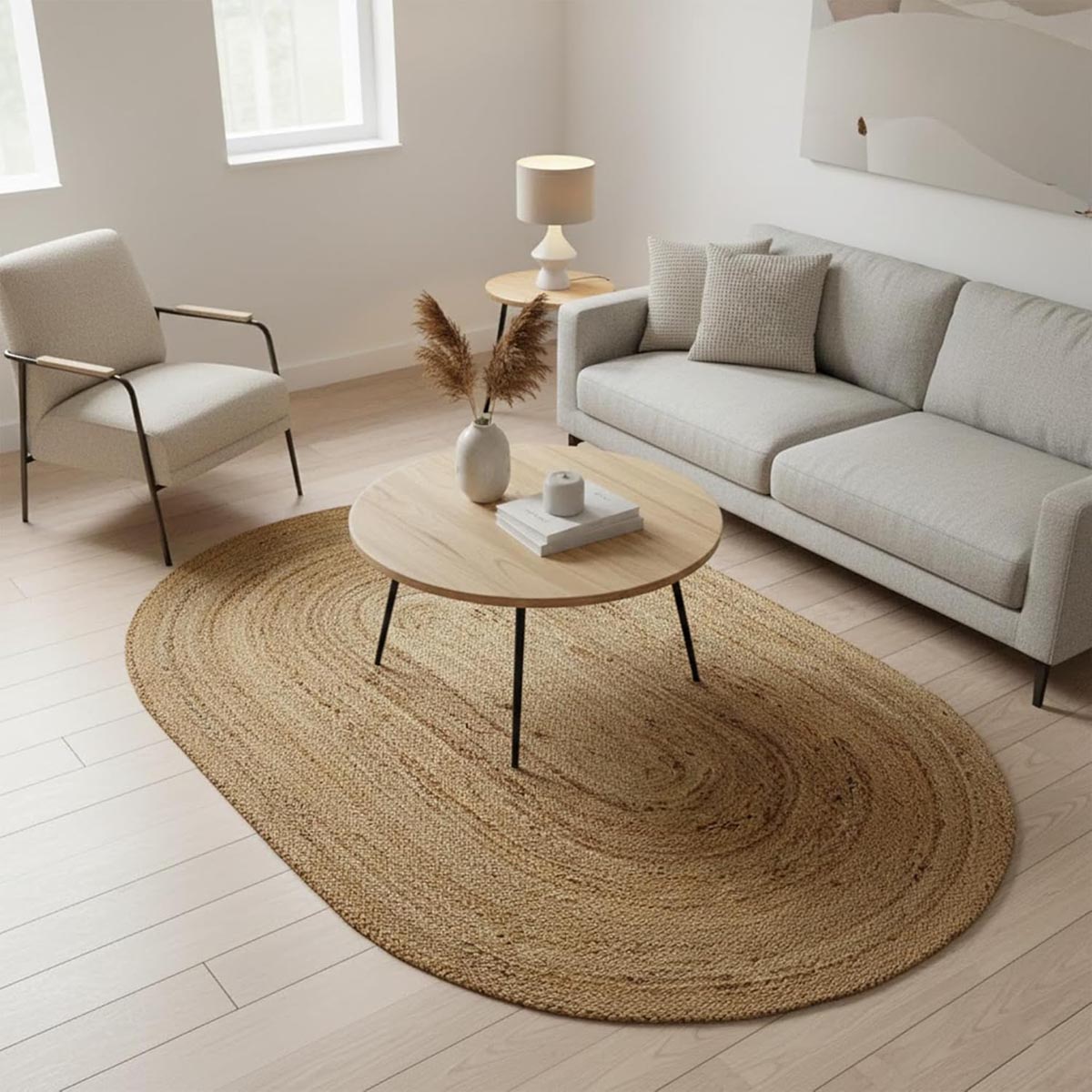 Beige Oval Hand-Braided Jute Rug Living Area Jute Rug - Image 6