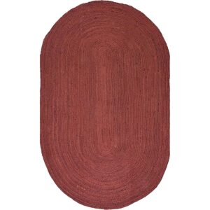 Red Oval Hand-Braided Jute Rug Living Area Jute Rug