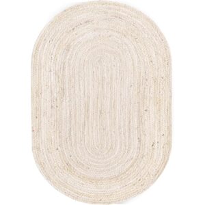 White Oval Hand-Braided Jute Rug Living Area Jute Rug
