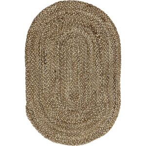 Beige White Oval Hand-Braided Jute Rug Living Area Jute Rug
