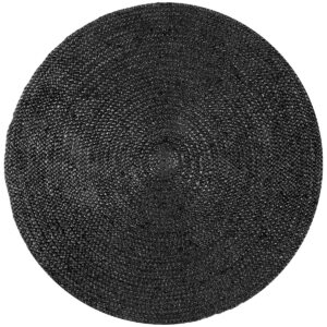 Hand-Braided Black Round Jute Rug for Living Area