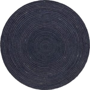 Hand-Braided Blue Round Jute Rug for Farmhouse,Living Area