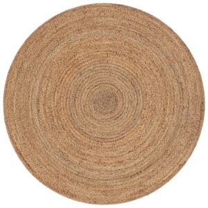 Round Beige Jute Area Rug Living Area Farmhouse