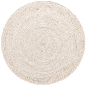 Natural Fiber Braided White Round Jute Rug for Living Area, Farmhouse