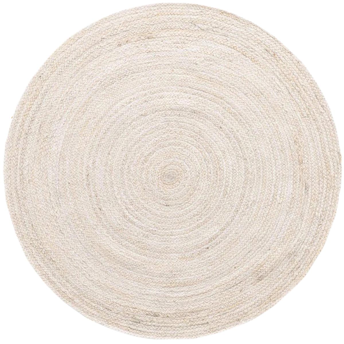 Natural Fiber Braided White Round Jute Rug for Living Area, Farmhouse