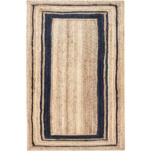 Natural Jute Rug with Black Border Handmade Braided Farmhouse Area Rug