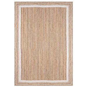 Braided Jute Area Rug with White Border Handmade Natural Farmhouse Rug