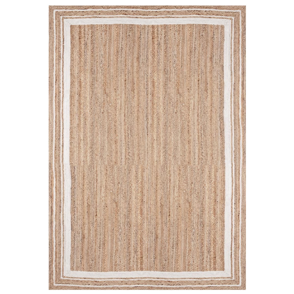 Braided Jute Area Rug with White Border Handmade Natural Farmhouse Rug