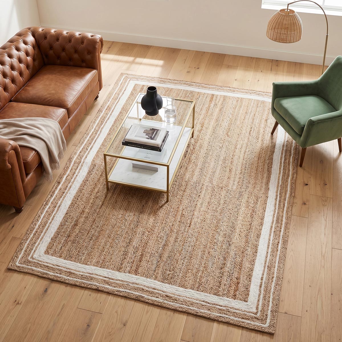 Braided Jute Area Rug with White Border Handmade Natural Farmhouse Rug - Image 2
