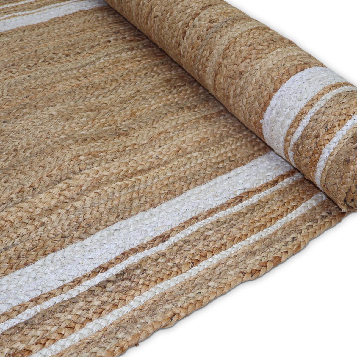 Braided Jute Area Rug with White Border Handmade Natural Farmhouse Rug - Image 3