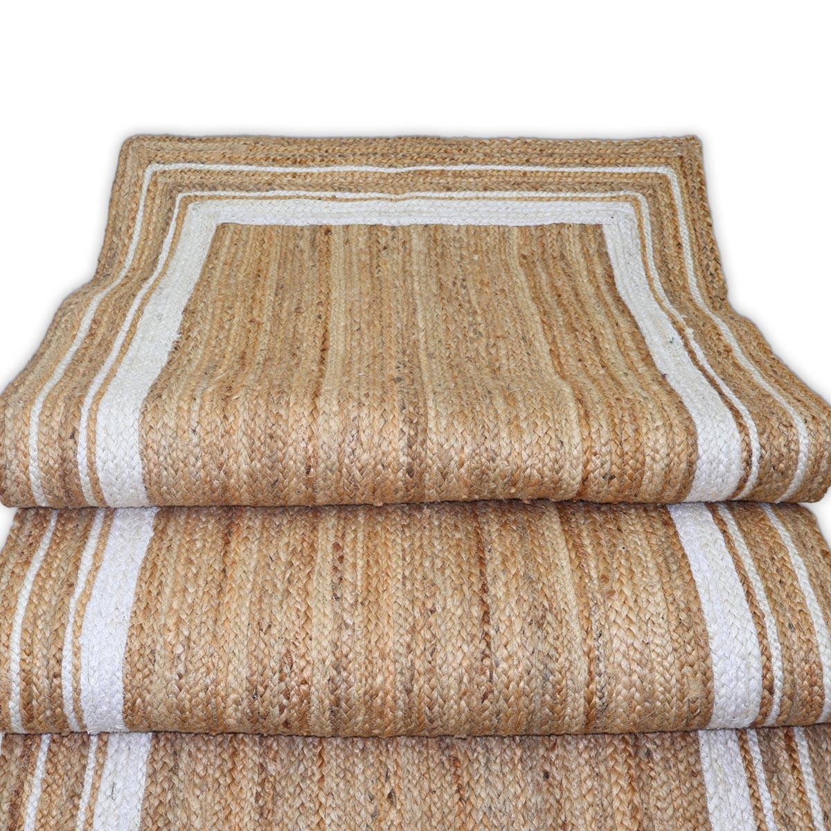 Braided Jute Area Rug with White Border Handmade Natural Farmhouse Rug - Image 4