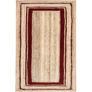 Eco-Friendly Handmade Jute Rug with Red Border Braided Farmhouse Area Rug