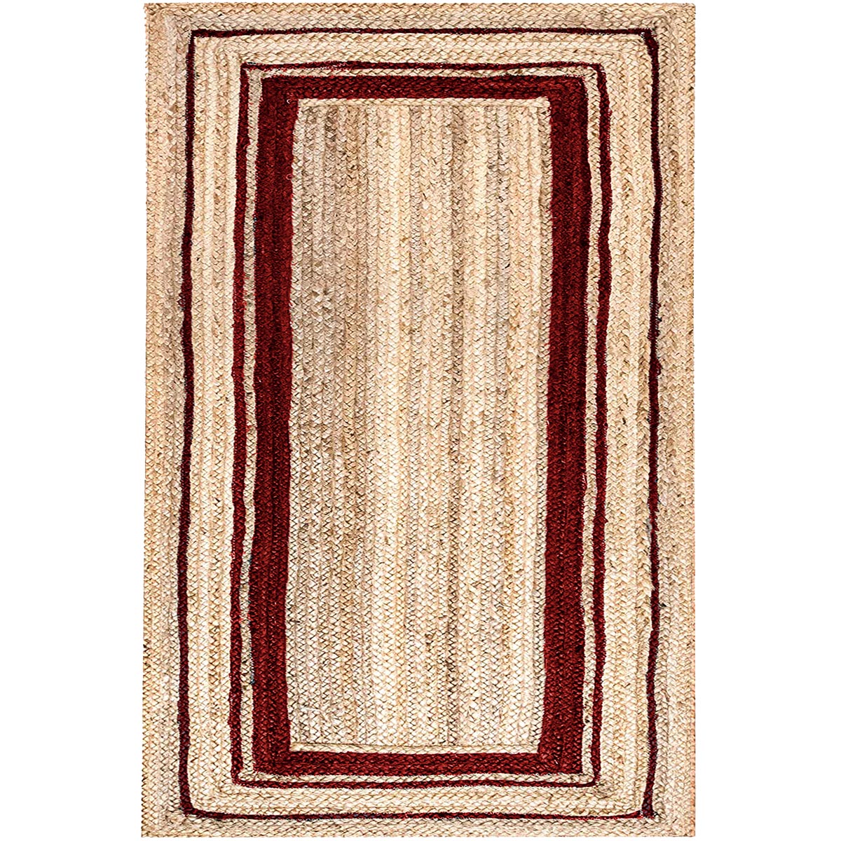 Eco-Friendly Handmade Jute Rug with Red Border Braided Farmhouse Area Rug