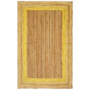 Handmade Eco-Friendly Jute Braided Rug with Yellow Border Farmhouse Style Area Rug