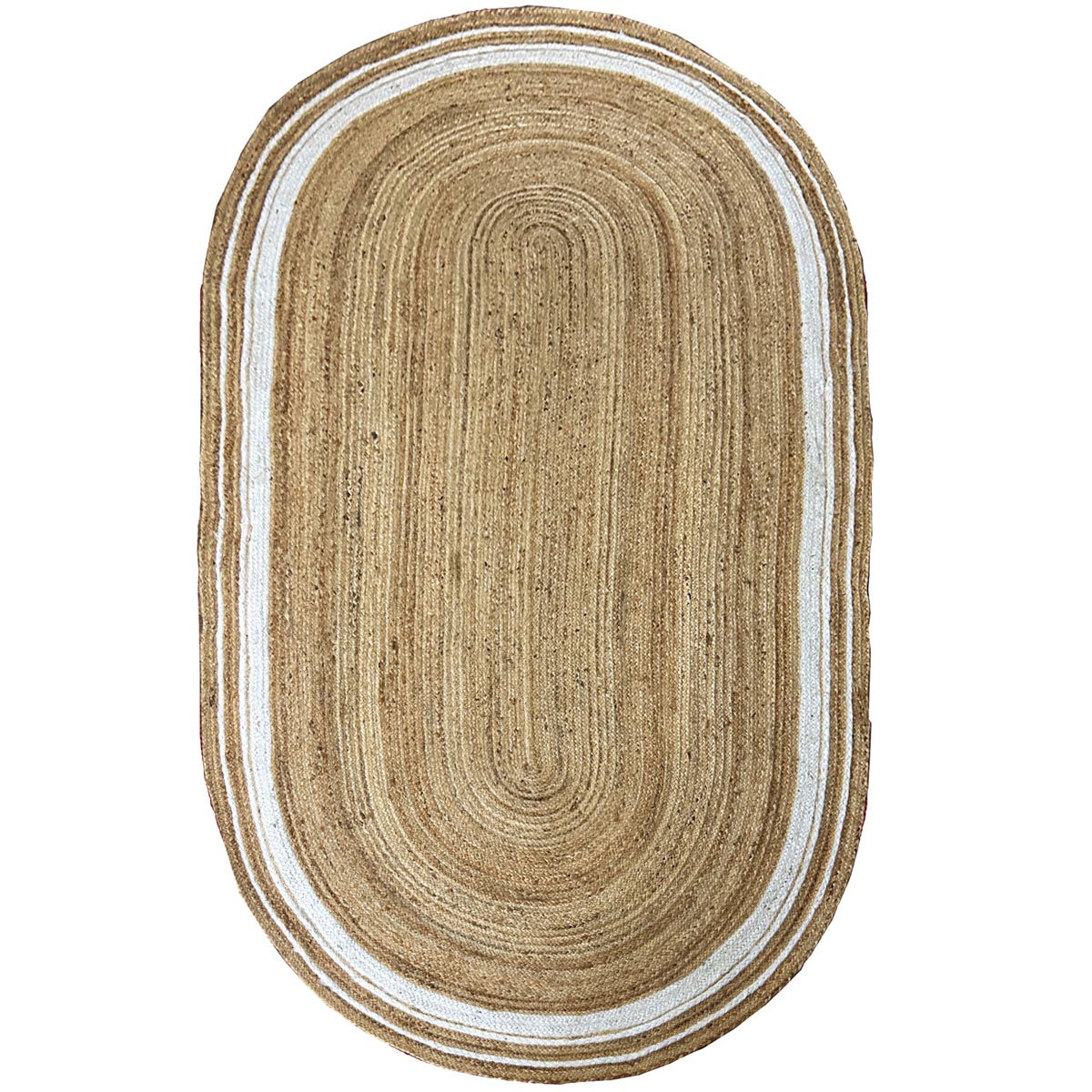 White Border Oval Hand-Braided Jute Rug Living Area Eco-Friendly Rug