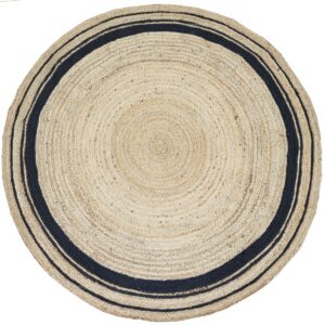 Hand-Braided Black Border Round Jute Rug for Living Area