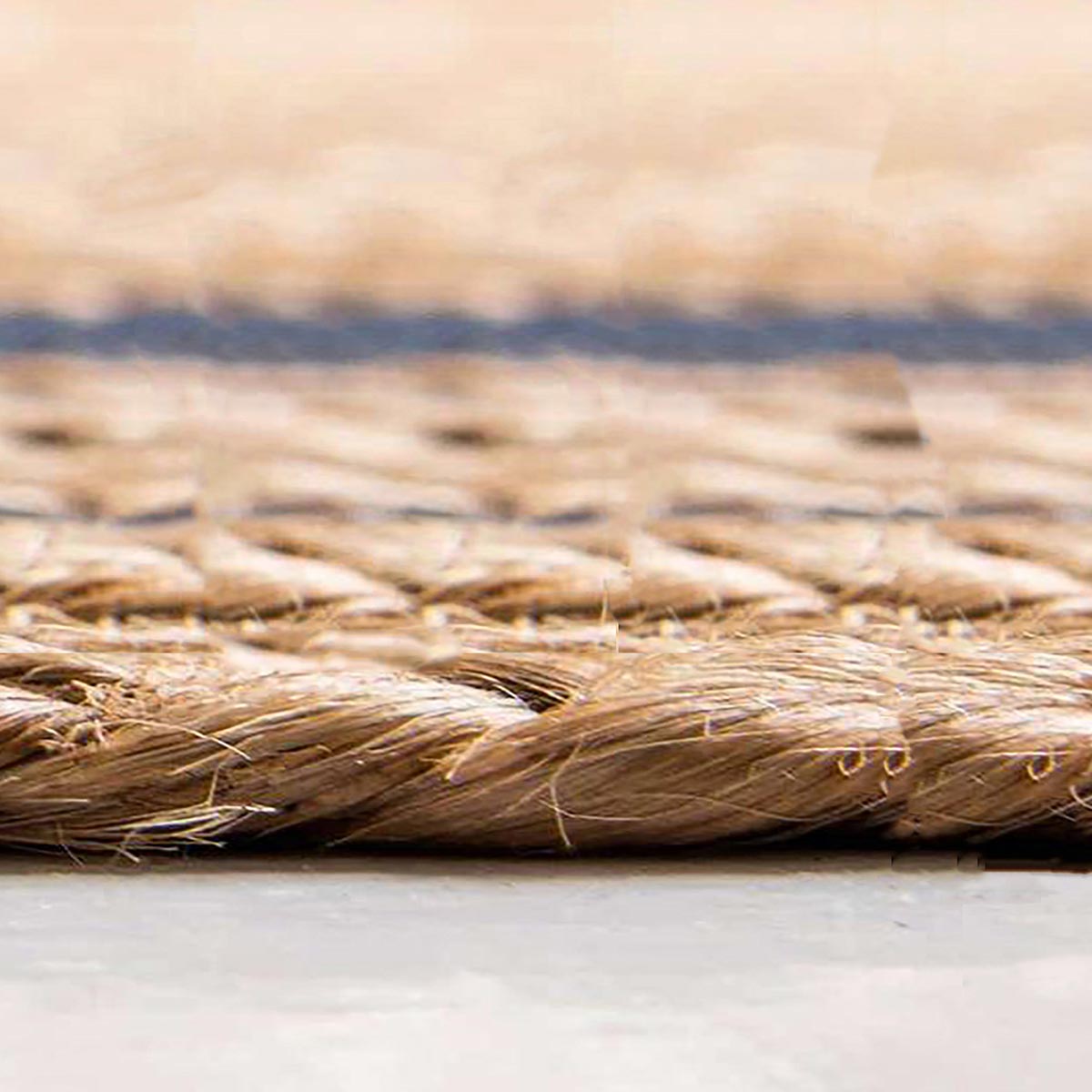 Round Braided Jute Area Rug with Blue Border Natural Living Room Décor - Image 5