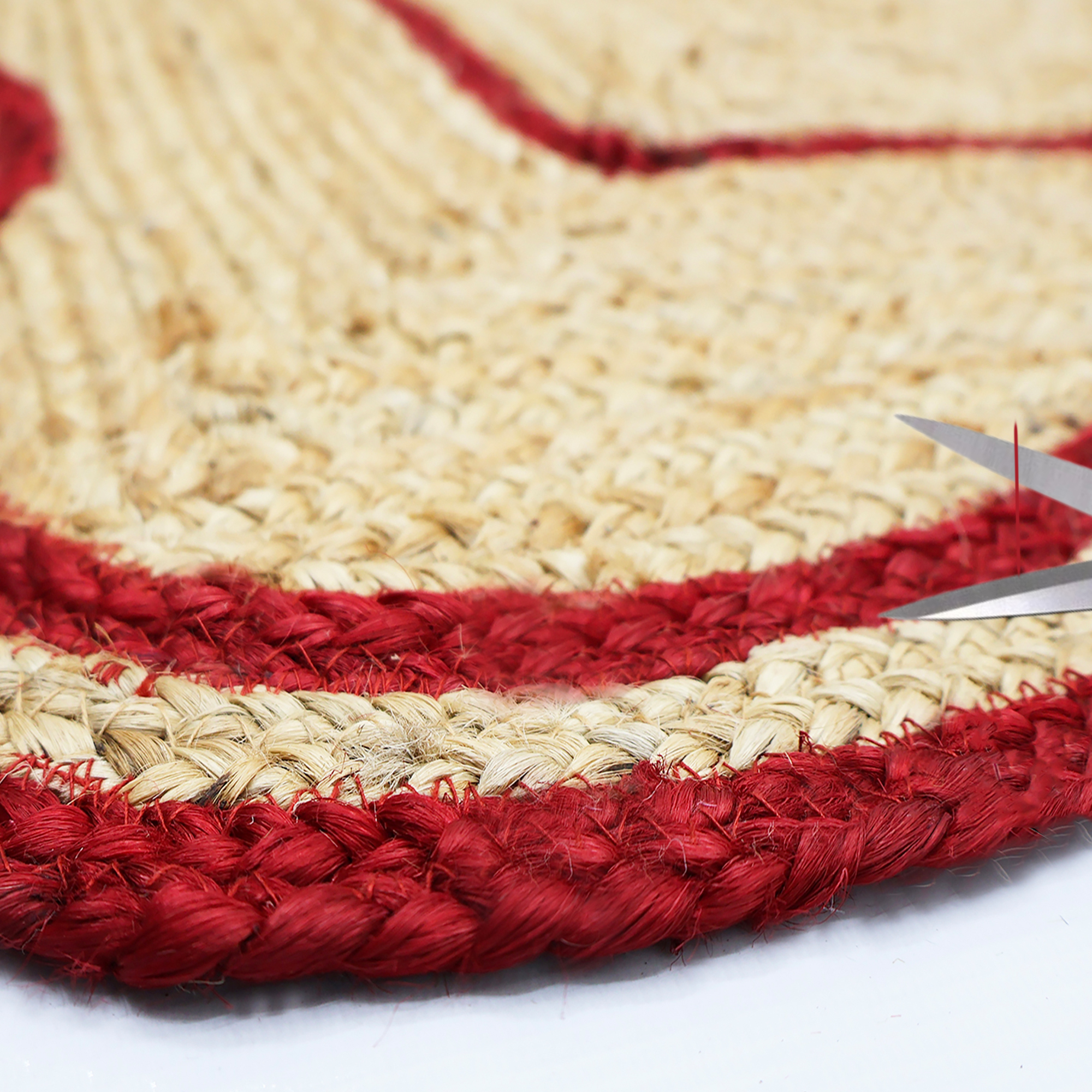 Hand Braided Scalloped Red Jute Rug For Farmhouse, Living Area - Image 3