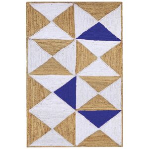 Braided Blue Geometric Jute Rug for Living Area Farmhouse