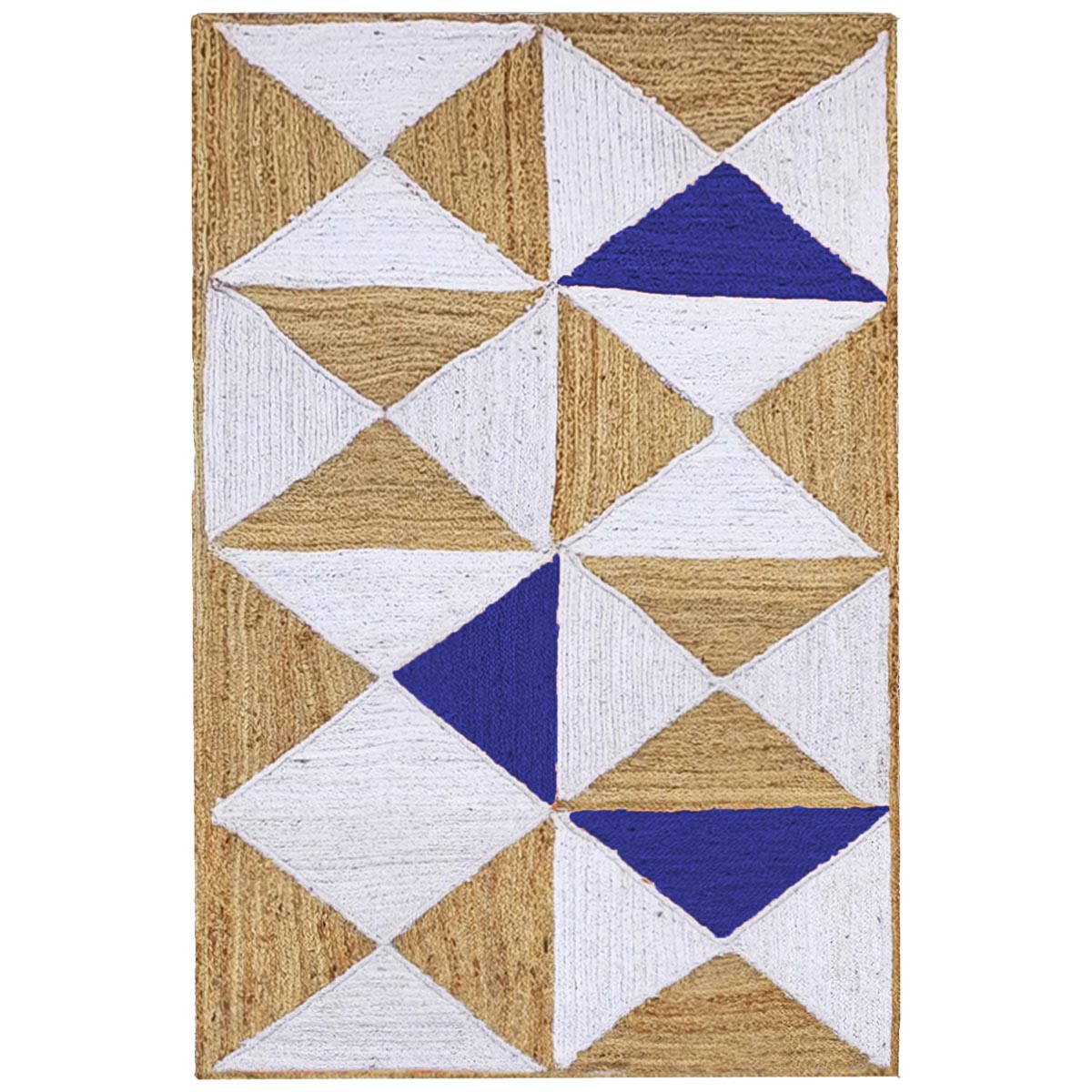 Braided Blue Geometric Jute Rug for Living Area Farmhouse